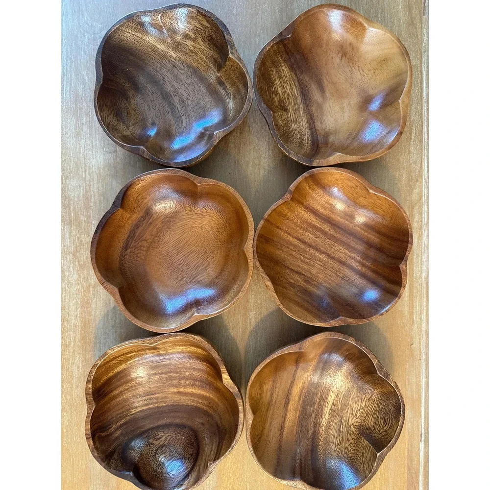 Vintage Monkey Pod 9 pc Salad Bowl Set -6 Bowls,2 Serving Pieces & Large Bowl